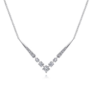 14K White Gold Diamond Chevron Necklace, 0.41Carat TW
